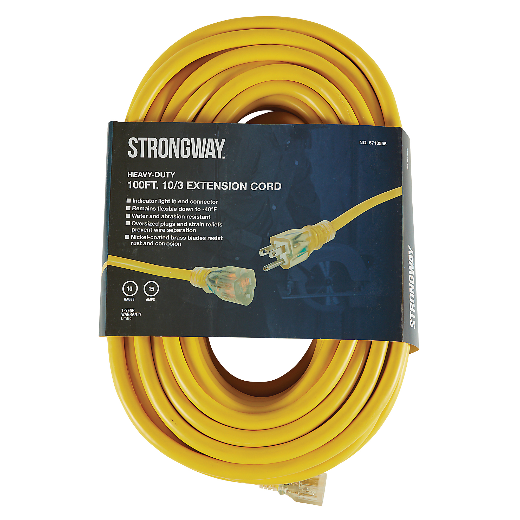 Strongway Outdoor Extension Cord, 100ft.,10/3 Ga., 15 Amps, Model# SJTW